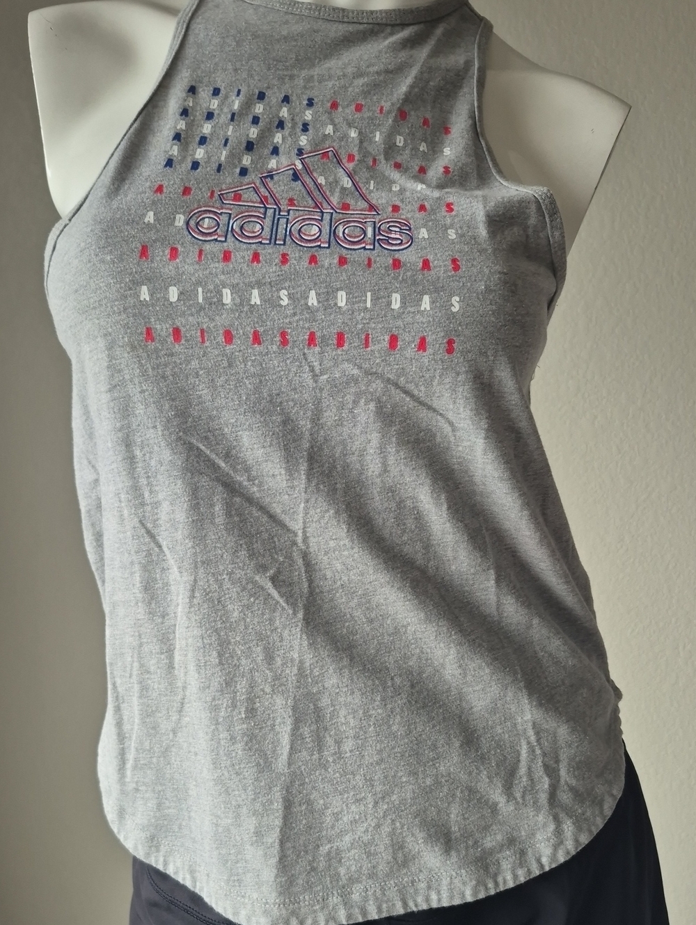 adidas Gray Racerback Tank with Red & Blue Logo